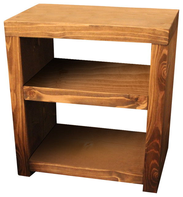 Rustic Bedside Table With Shelves Dark Brown