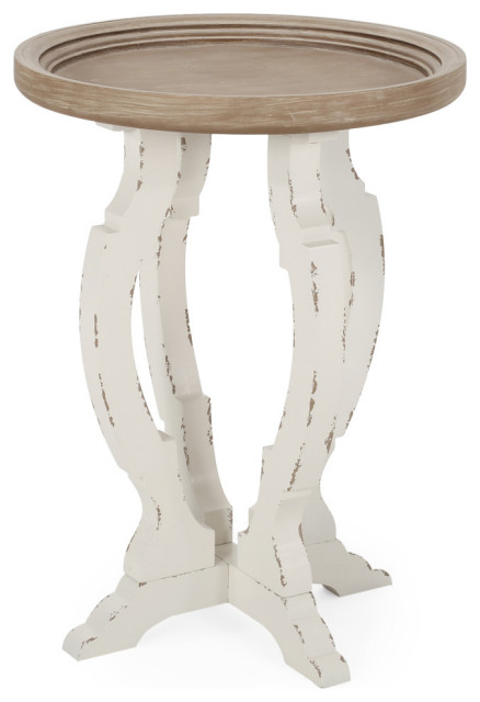 Ridge French Country Accent Table With, Distressed White Round Coffee Table