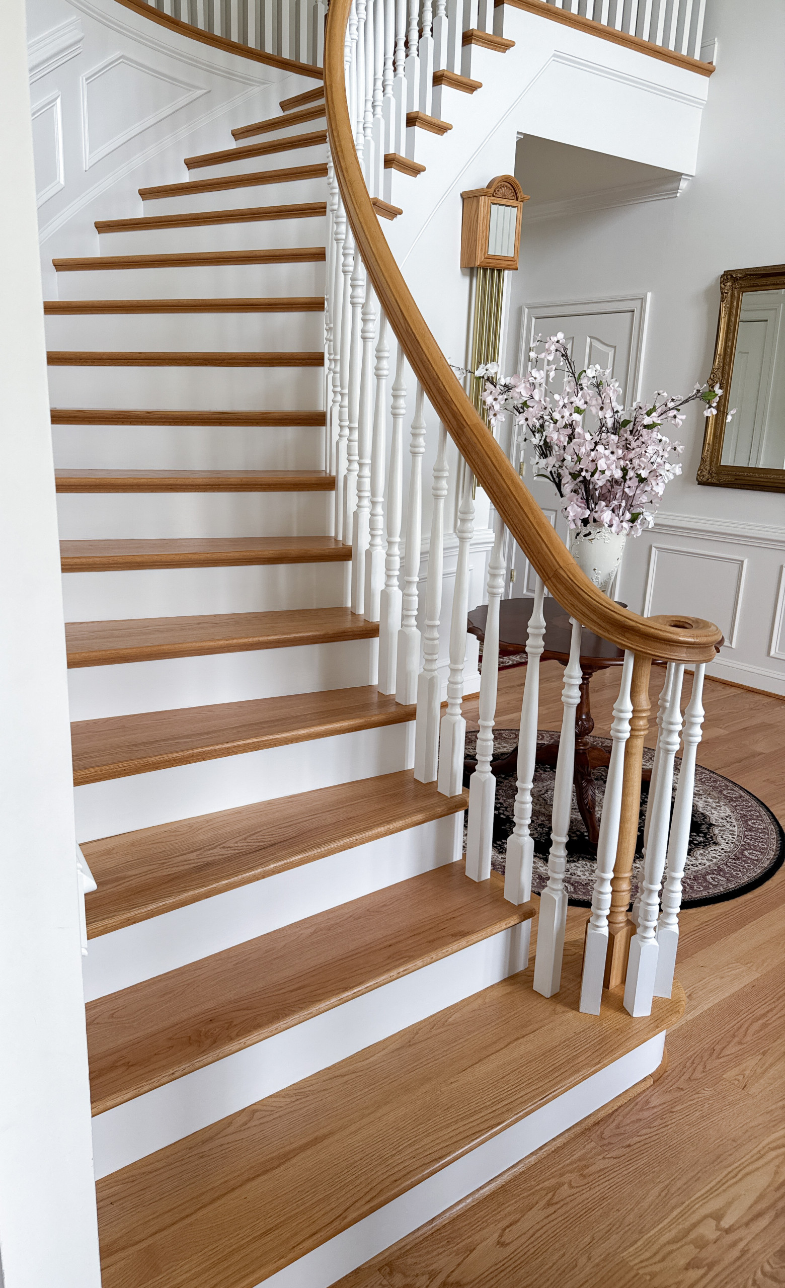 Project #161 | Curved Red Oak Foyer Staircase, 26 Years Later
