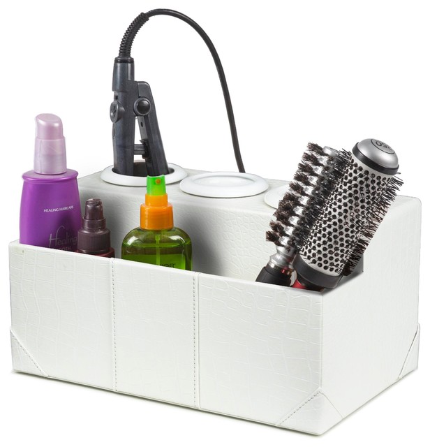 White Crocodile Leatherette Hair Styling Station Transitional Crocodile Leatherette Hair Styling Station White Without