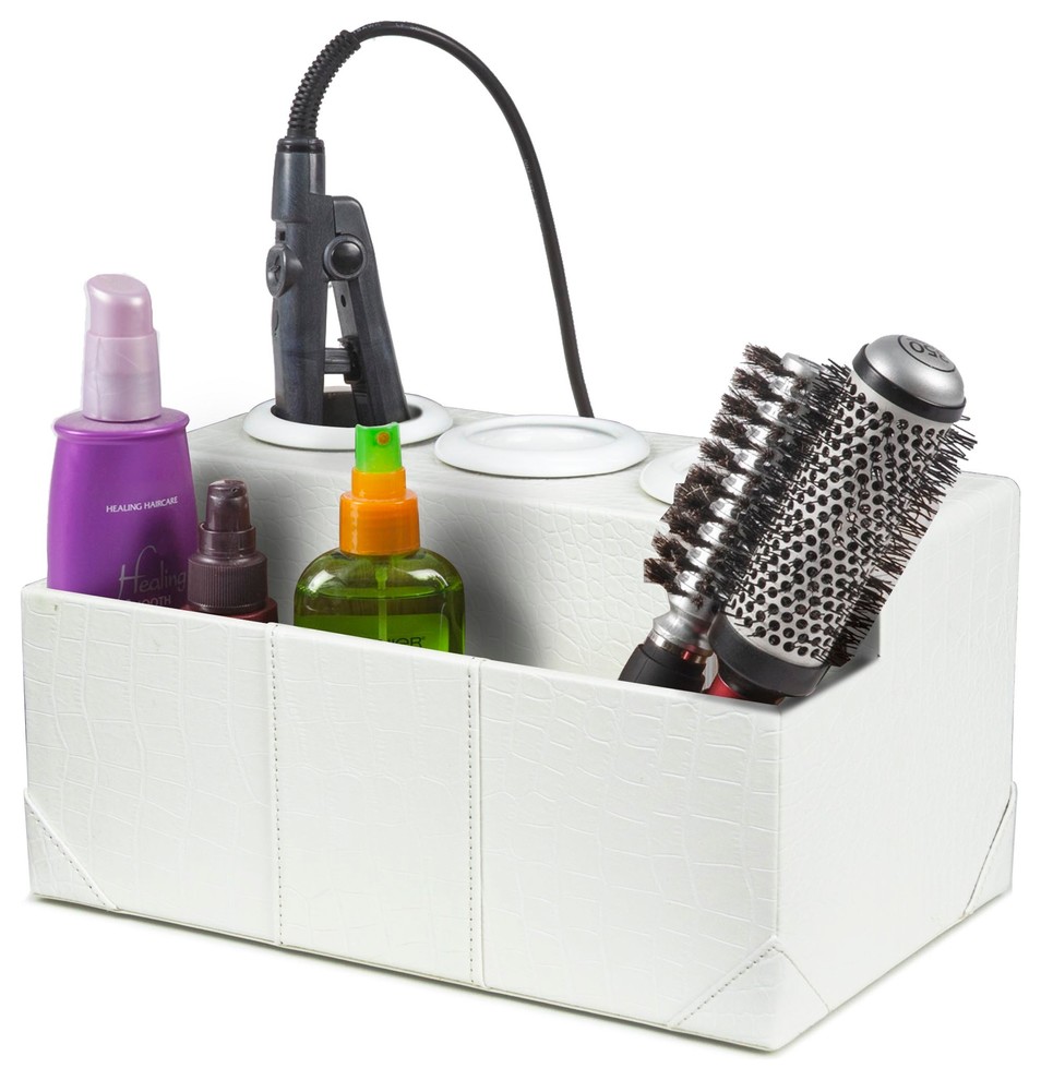 White Crocodile Leatherette Hair Styling Station, Without Power