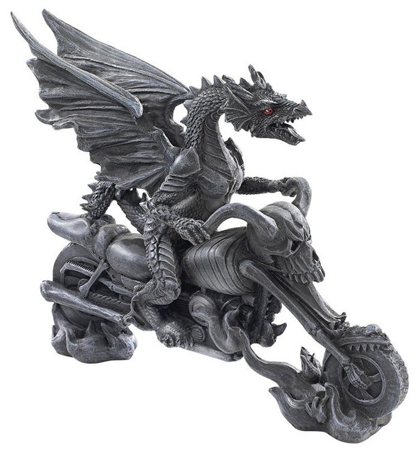 Design Toscano 6.5 in. Biker Dragon on Skeleton Chopper Statue Multicolor - CL52