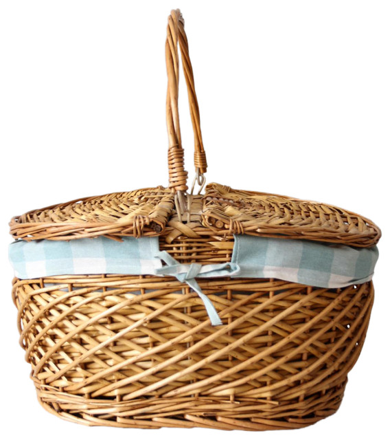 Consigned, Vintage Picnic Basket Farmhouse Kitchen Storage And