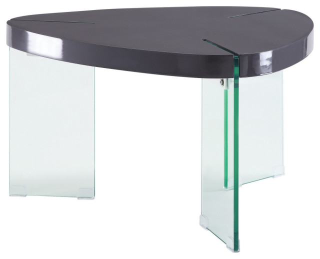 30" Plectrum Top Coffee Table With Glass Legs, Gray Coffee Tables