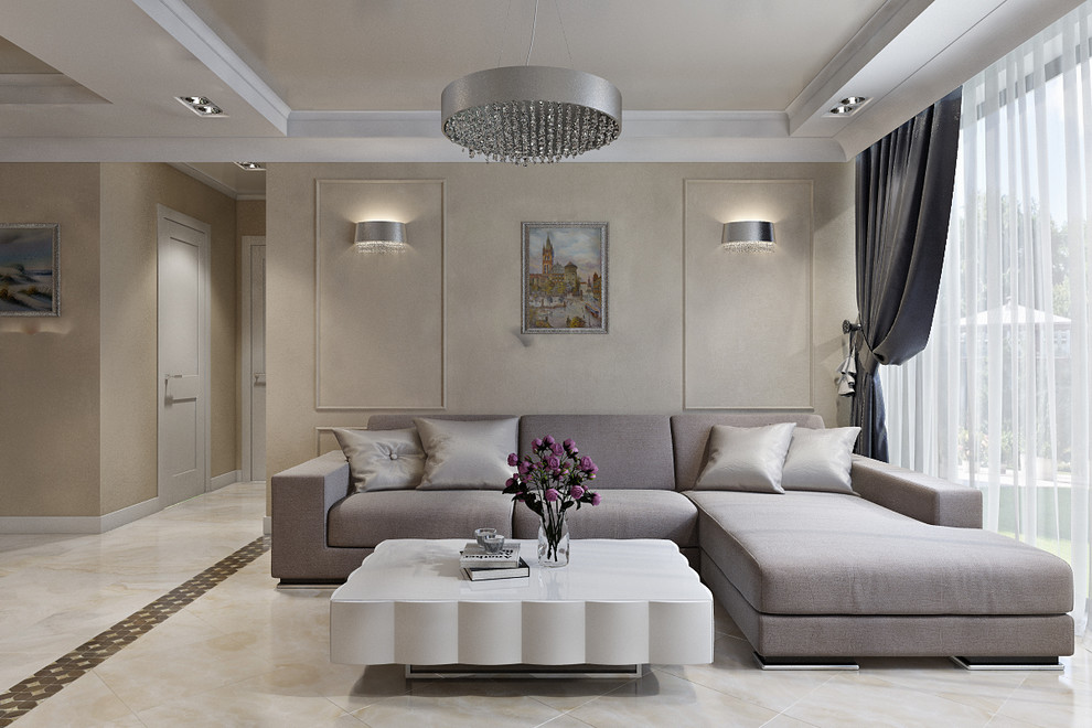 Интерьер загородного дома в серебристых тонах