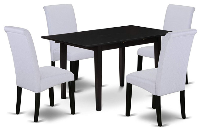 Mid Century Dining Set, Black Rectangular Table and Upholstered Chairs ...