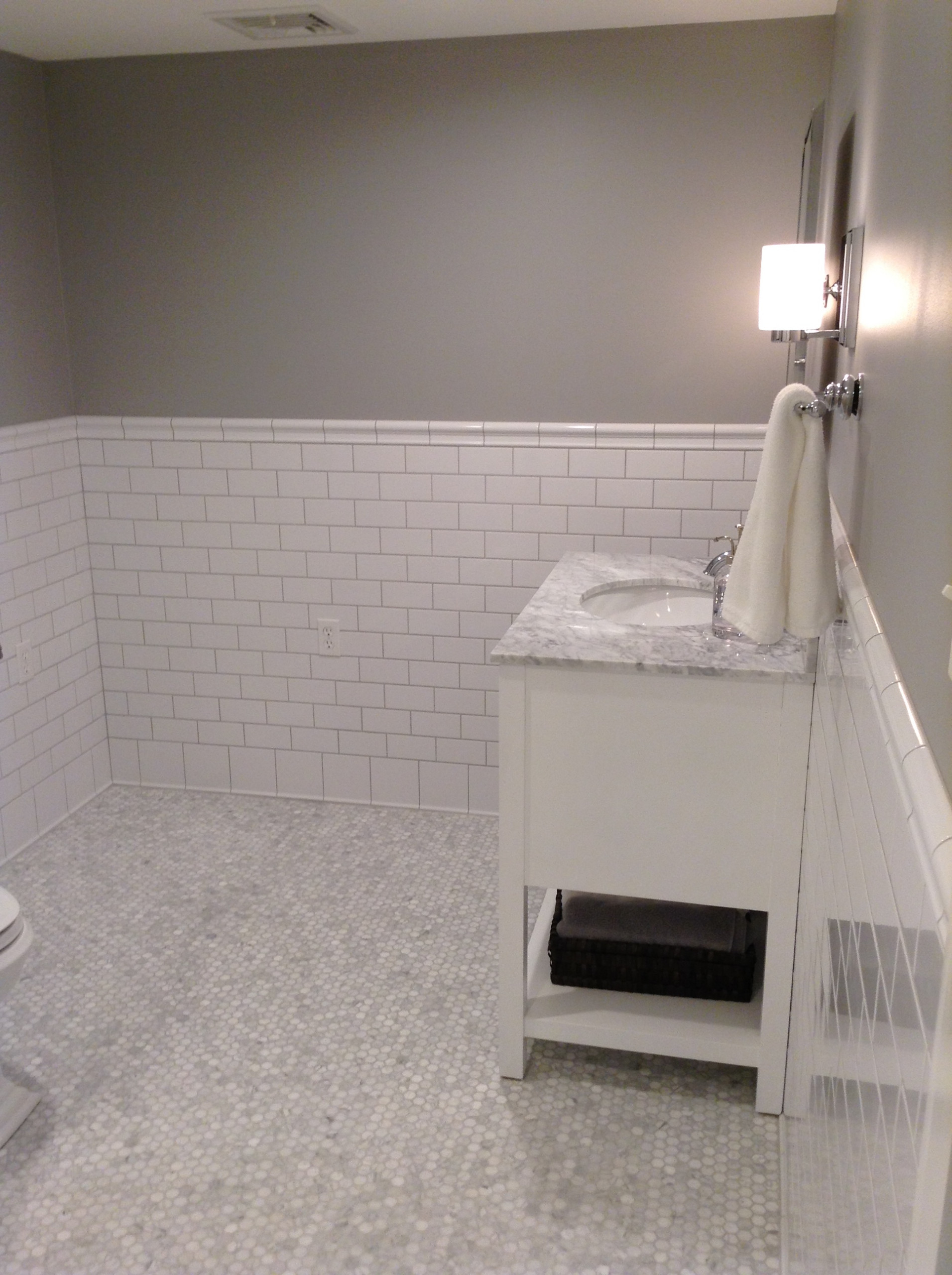 Carrara  Marble & White Subway Tile Bathroom