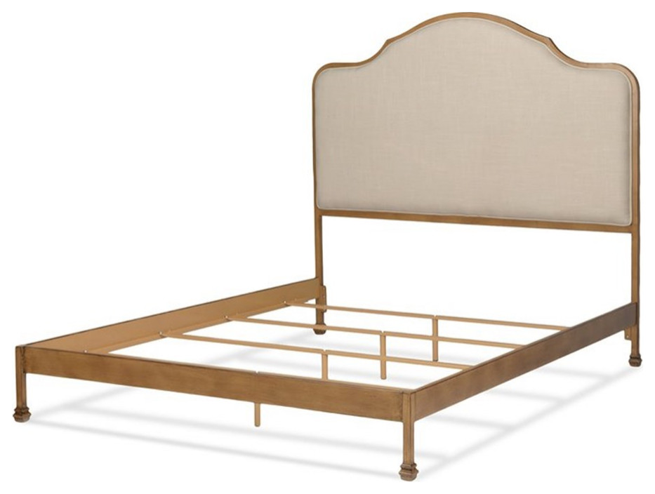 Fashion Bed Group Calvados Queen Sized Upholstered Decorative Wood Bed in Oak Traditional