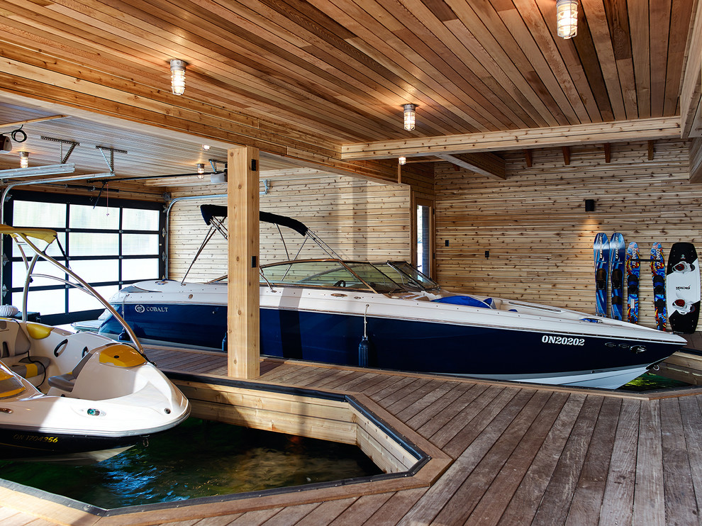 Design ideas for an expansive country two-car boathouse in Toronto.
