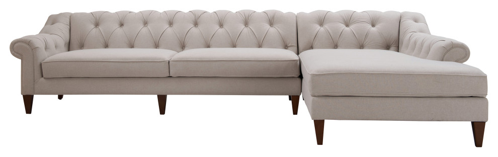 Alexandra 132" Chesterfield Tufted Sofa & Chaise Sectional, Right-Facing, Light