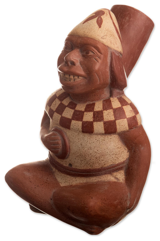 Novica Handmade Laughing Moche Man Ceramic Vessel
