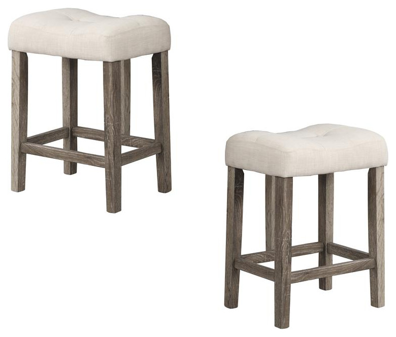 Vitaliya Dark Walnut Linen Counter Height Stools Farmhouse Bar