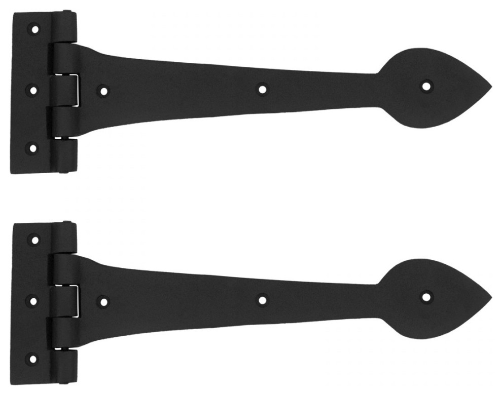 Large Black Wrought Iron Door Strap Hinge 12" L Heart Tip Design Pack