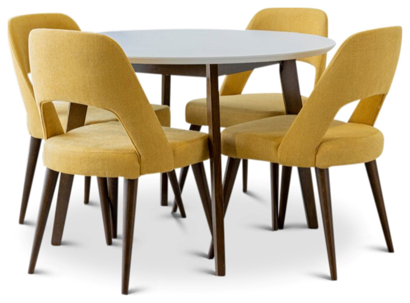 Cosette 5Piece MidCentury Modern Dining Set w 4 Fabric Dining Chairs