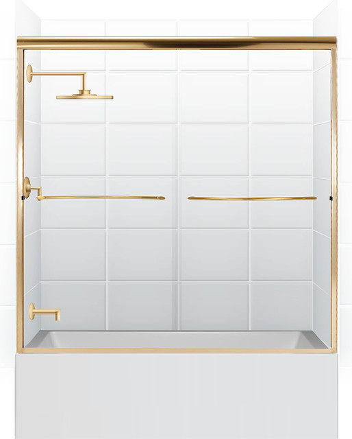 Coastal Paragon .25" Frameless Sliding Tub Shower Door, Gold, 58"-60"x58"