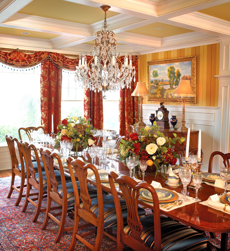 Inspiration for a traditional dining room in Bridgeport with multi-coloured walls.