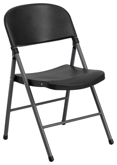 Hercules Series 330 Lb. Capacity Black Plastic Folding Chair With Charcoal Frame