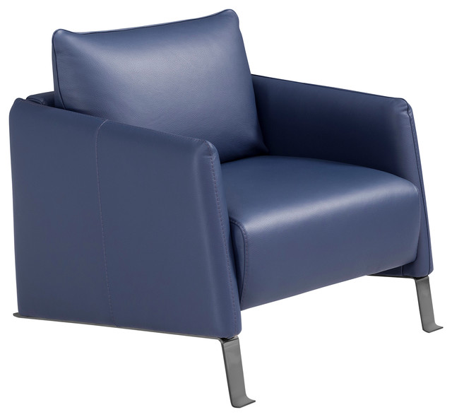 Diva Armchair, Blue Genuine Leather Contemporary Armchairs And