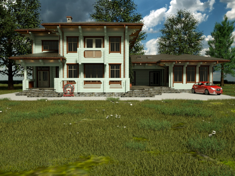 Двух этажный дом из клееного бруса с баней 325 м.кв.