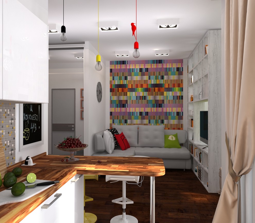 Дизайн-проект квартиры-студии c яркими акцентами для молодой, современной девушк