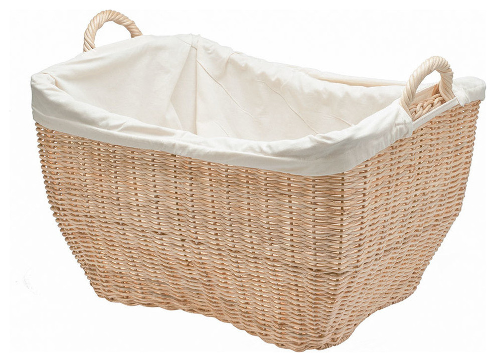 Wicker Laundry Basket With Liner, Natural Color