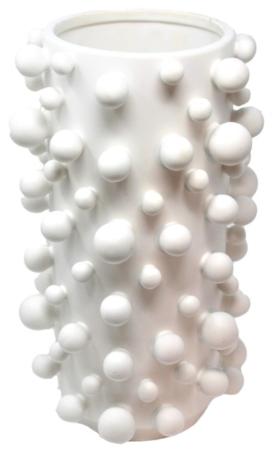 Modern White Bubbles Cylinder Vase | 19" Spheres Mid Century ...