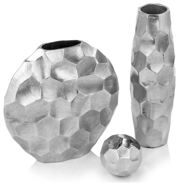 2"x12"x12" Rough Silver, Round, Vase Contemporary Vases by
