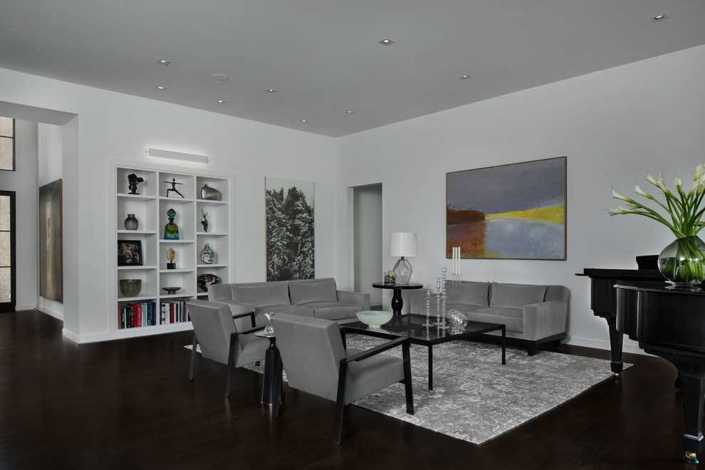 This is an example of a contemporary family room in Detroit.