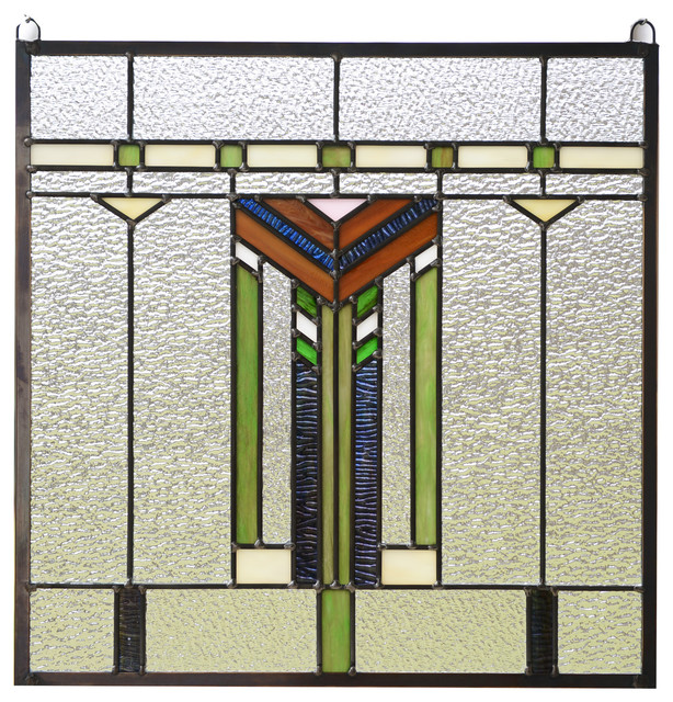 Stained Glass Window Frank Lloyd Wright Inspd Panel Prairie Wheat 20" x 20" Craftsman