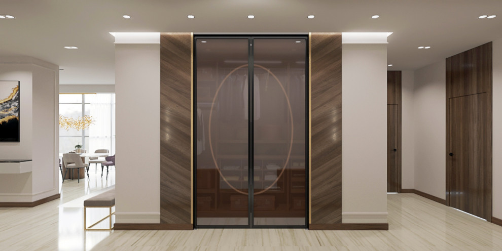 Современная городская квартира с панорамным остеклением в стиле ар-деко