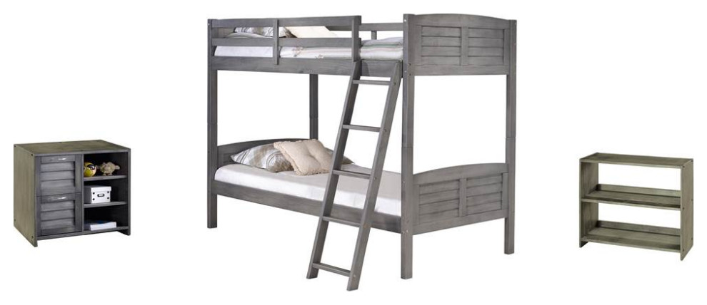 3-Pc Wooden Kids Bedroom Set in Antique Gray Finish