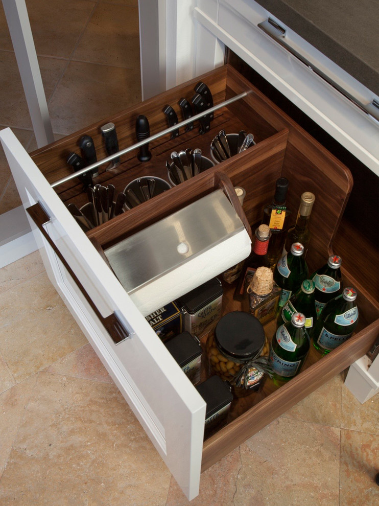 Kitchen - transitional kitchen idea in Denver with recessed-panel cabinets and white cabinets
