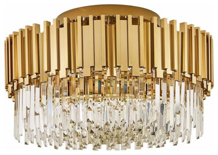Gold Plated K9 Crystal Flush Mount Ceiling Chandelier By Morsale