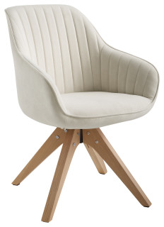 Mid-Century Modern Swivel Fabric Upholstered Office Chair with Solid Wood Legs, Offwhite