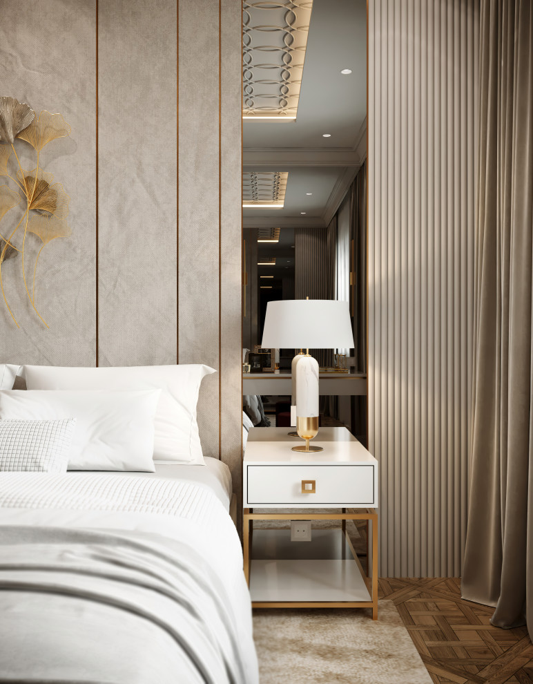 Спальня в проекте дизайна двухкомнатной квартиры в новостройке