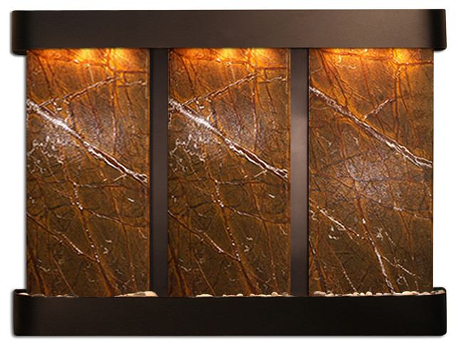 Deep Creek Falls Fountain, Brown Marble, Blackened Copper, Round