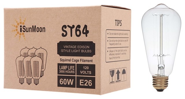 iSunMoon 60 Watt Edison Style Light Bulb, 1 Pack, Antique Edison Bulb, 6 Pack, 6