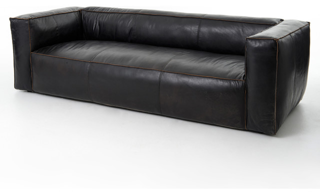 99 L Sofa Top Grain Black Leather Modern White Sching Casual Black Leather Modern White Sching