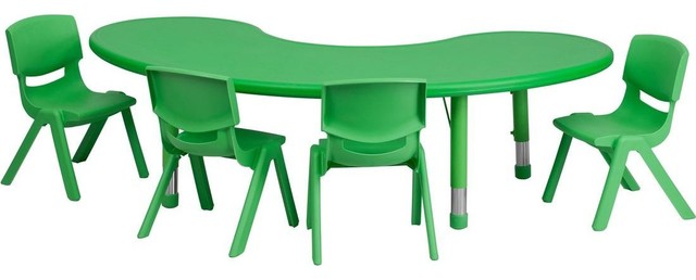 35"W x 65"L Green Plastic Activity Table Set with 4 School Stack Chairs