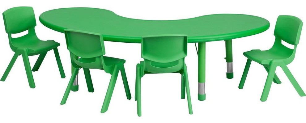 35"W x 65"L Green Plastic Activity Table Set with 4 School Stack Chairs
