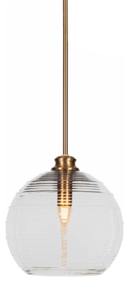 Malena 1-Light Stem Hung Pendant, New Age Brass/Clear Ribbed