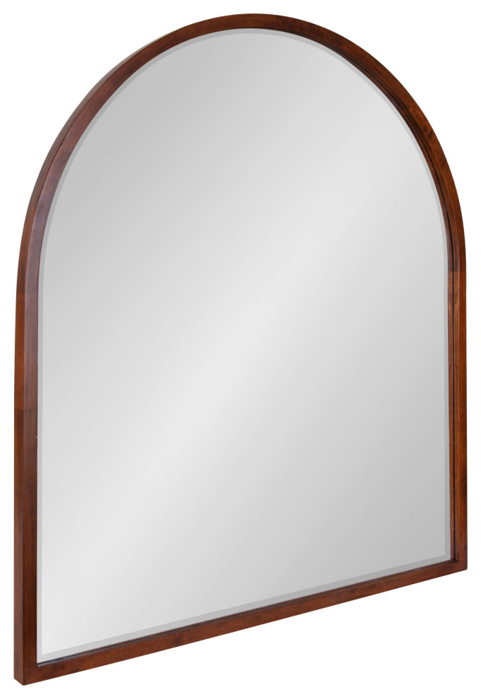 McLean Arch Wood Framed Wall Mirror, Walnut Brown 32x36 Transitional