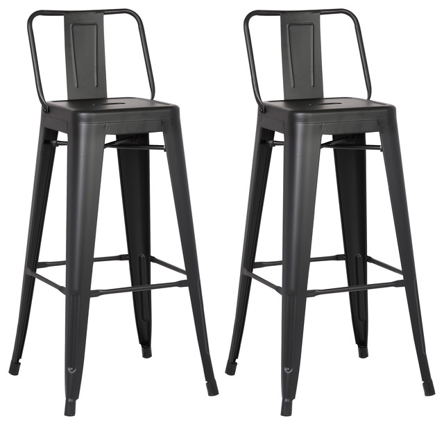 Ac Pacific Corporation Distressed Metal Barstool With Back Set Distressed Metal Bar Stools Set Of 2 Black 30