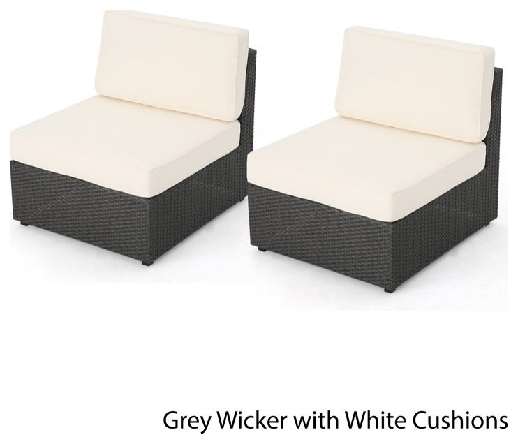 Santa Cruz Grey Wicker Armless Sectional Sofa Seat with White Cushion