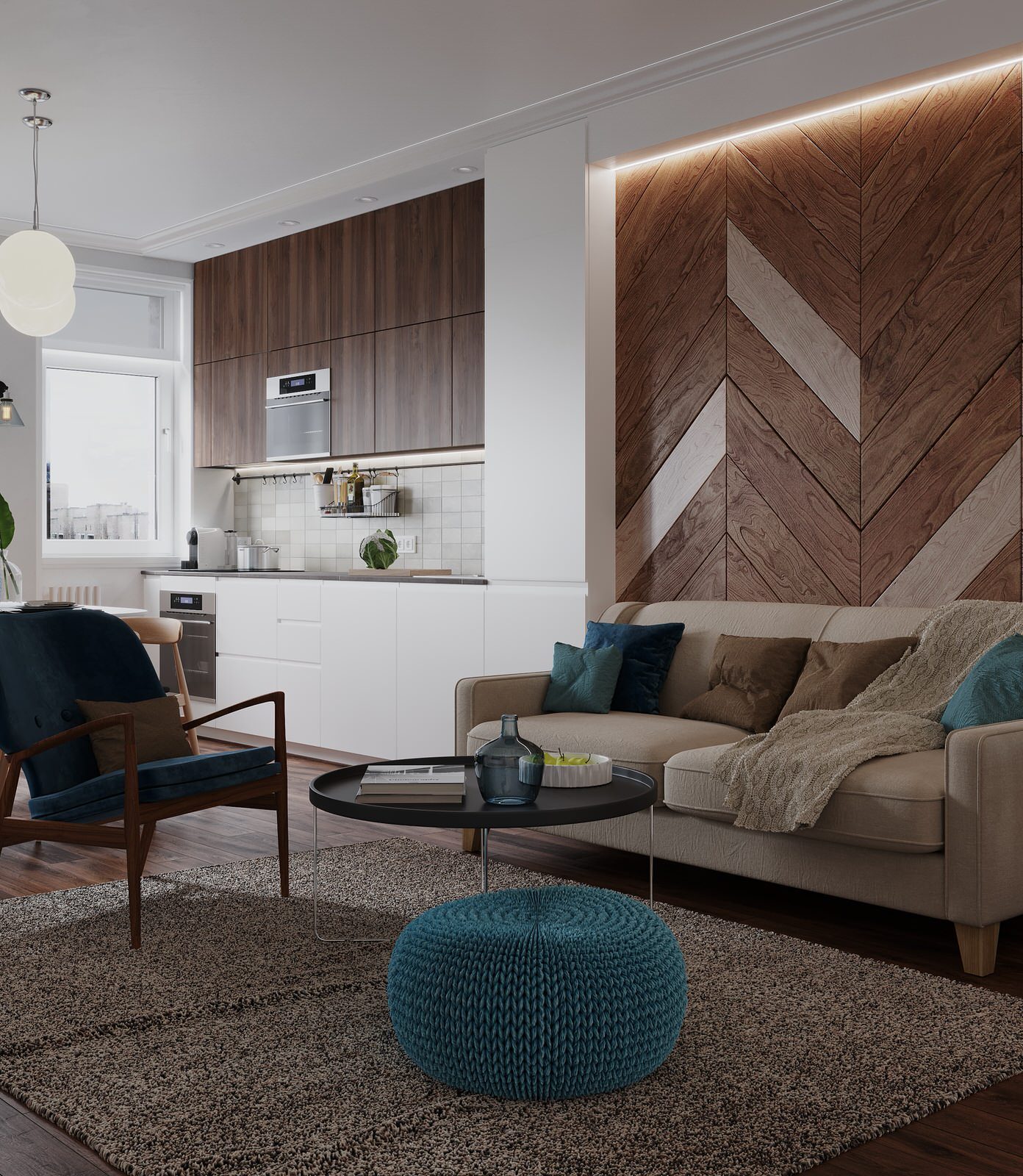 Интерьер в природной гамме для семьи с двумя детьми