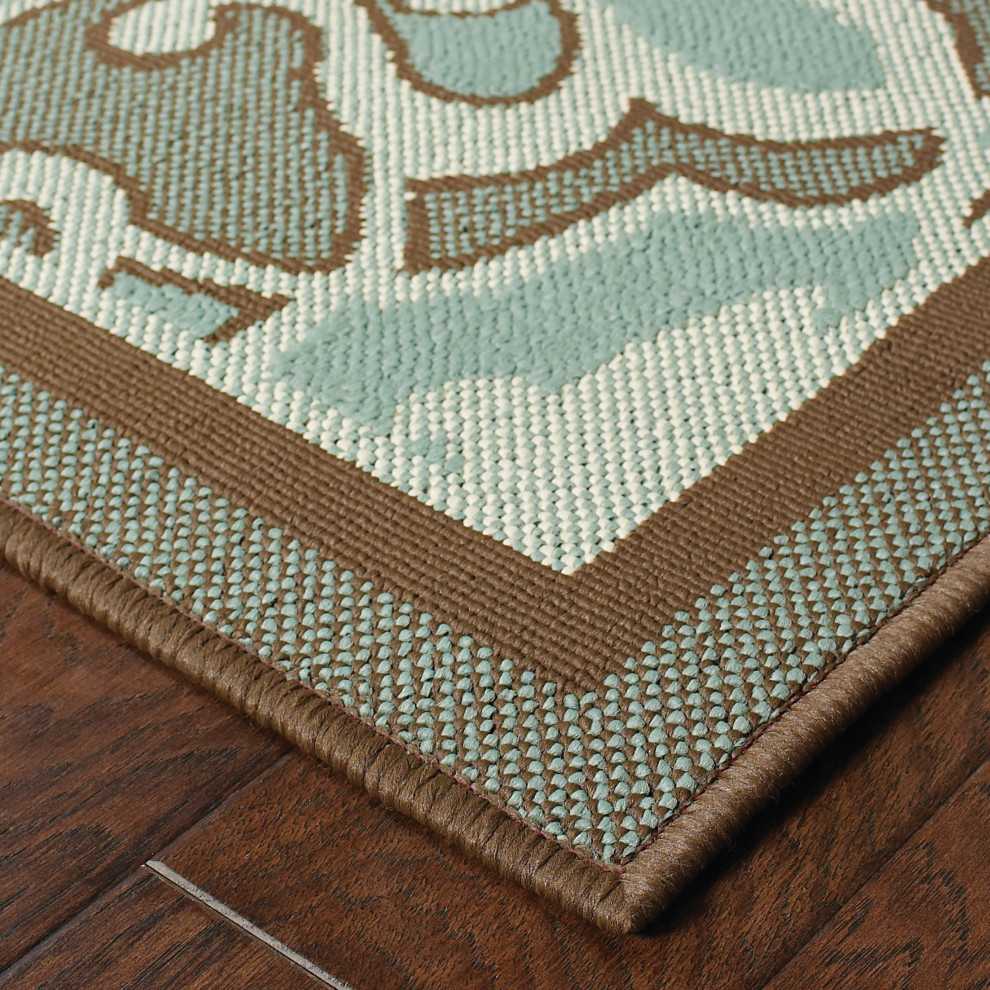 Malibu Indoor and Outdoor Oriental Blue and Brown Rug, 7'10"x10'10