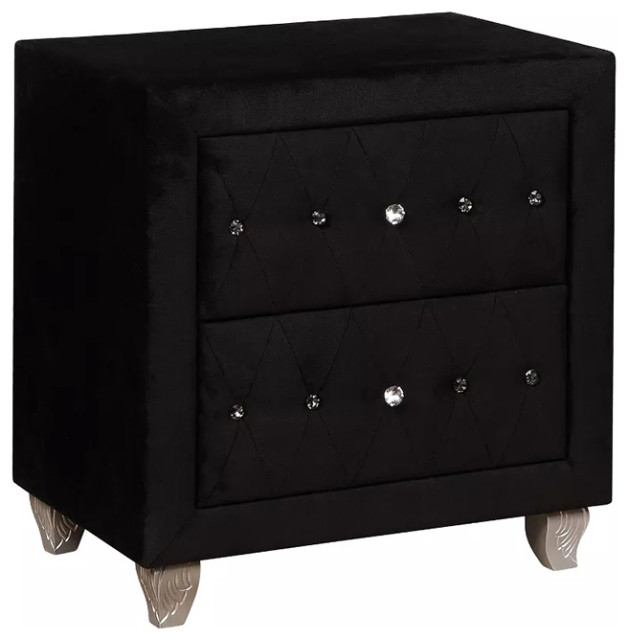 2 Drawers VelvetLike Upholstered Nightstand Traditional
