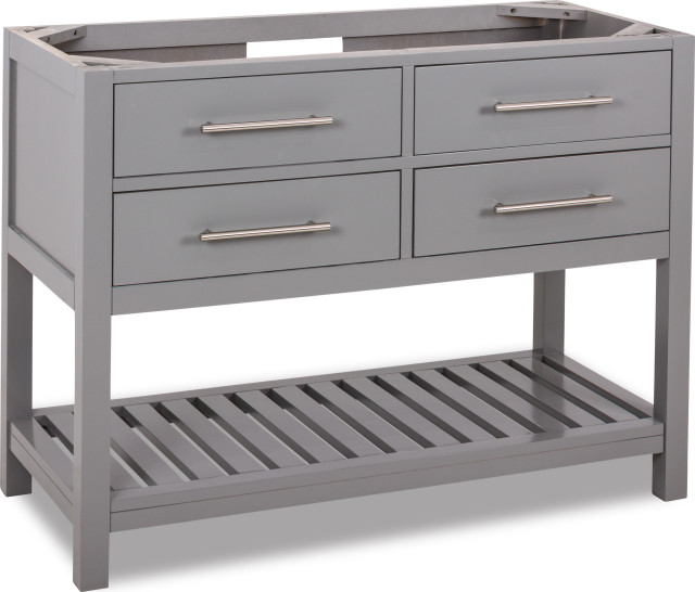 47" Gray Vanity Base Satin Nickel Hardware, Crisp Lines, A Slatted