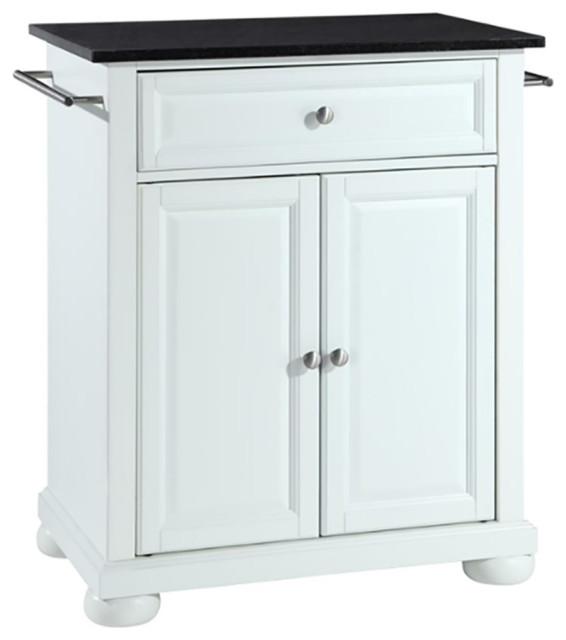 Catania Modern Black Granite Top Portable Kitchen Island in White Kitchen Islands And Kitchen
