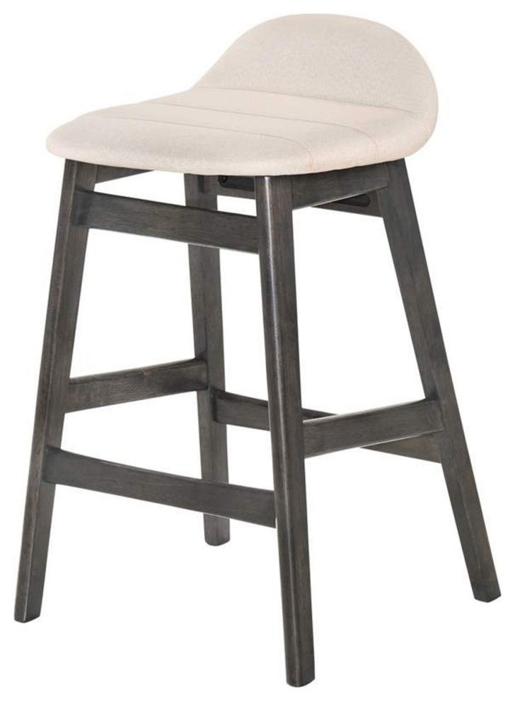 Wooden Counter Height Chairs with Angled Leg, Set of 2, Black and Cream